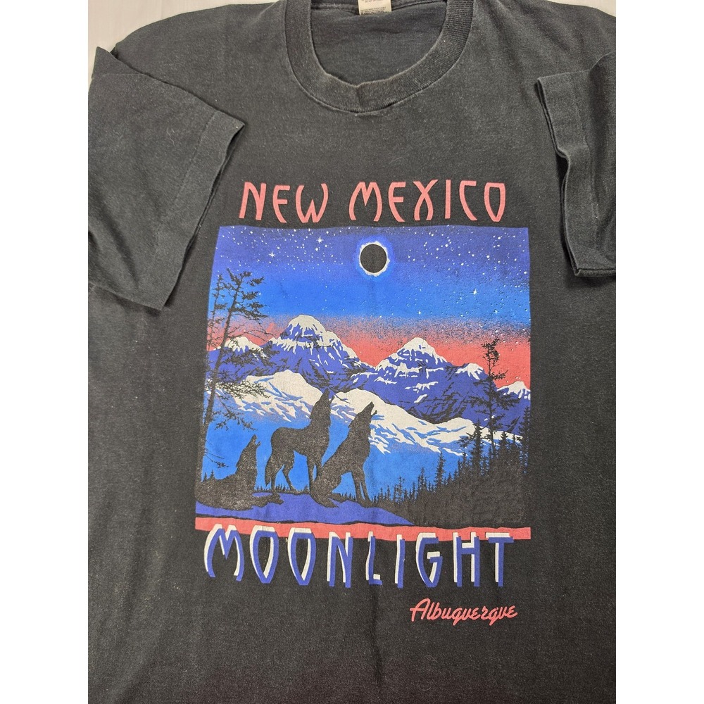 Vintage Fruit Of The Loom Shirt Mens XL Black New Mexico Wolves Moon 90s Tee